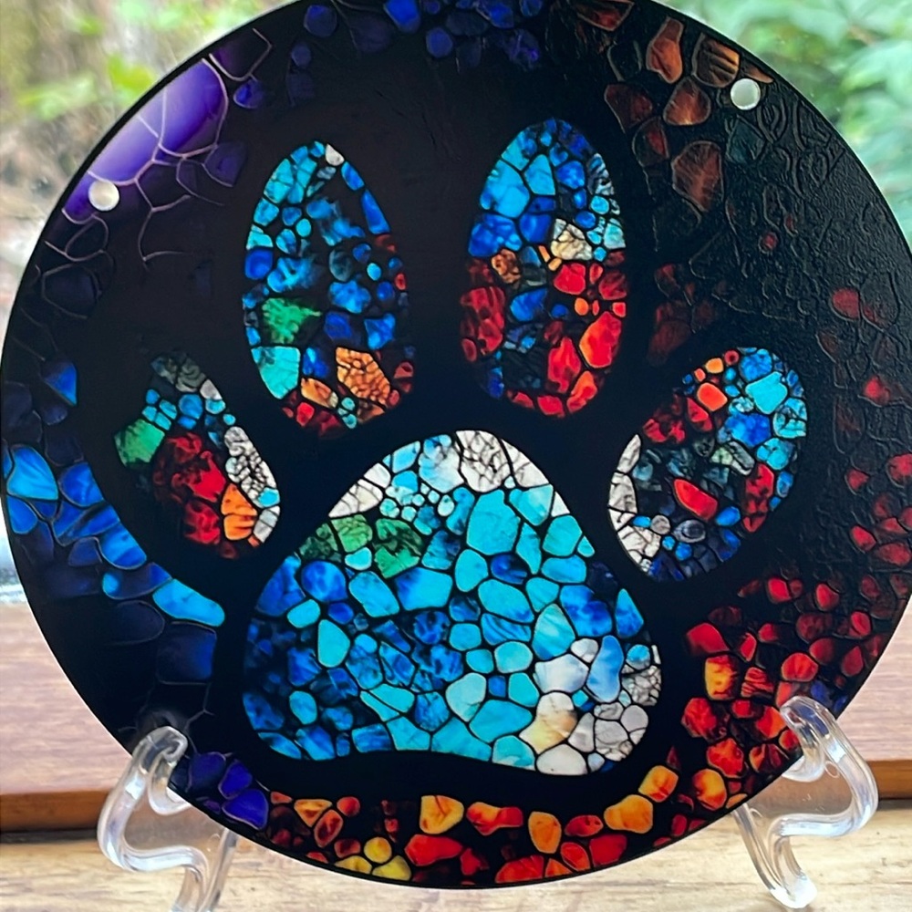 Suncatcher Acrylic Wildlife Animal Paw Print Home Cabin Decor Faux Stained Glass